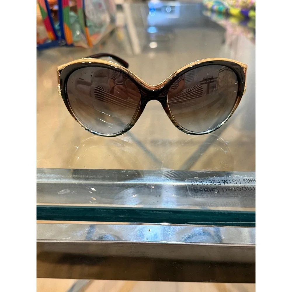 Jessica Simpson Brown Gradient Oversized Round Sunglasses BRN Gold Trim